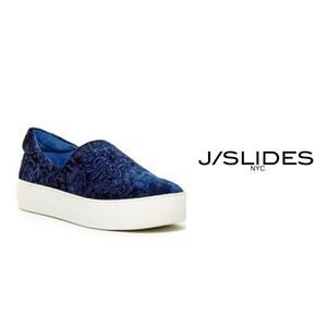 J|Slides Platform Blue Velvet Slip On Sneakers